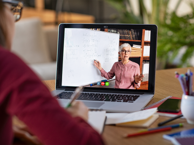 Two people video conferencing.